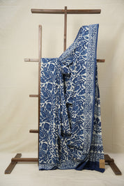 White Blue Indigo HBP Cotton Saree - SRWBICS2739