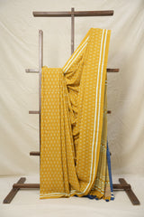 Turmeric Yellow Blue HBP Cotton Saree - SRTYCS2994