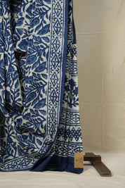 White Blue Indigo HBP Cotton Saree - SRWBICS2739