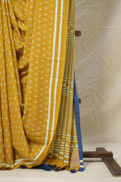 Turmeric Yellow Blue HBP Cotton Saree - SRTYCS2994