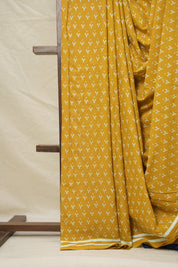 Turmeric Yellow Blue HBP Cotton Saree - SRTYCS2994