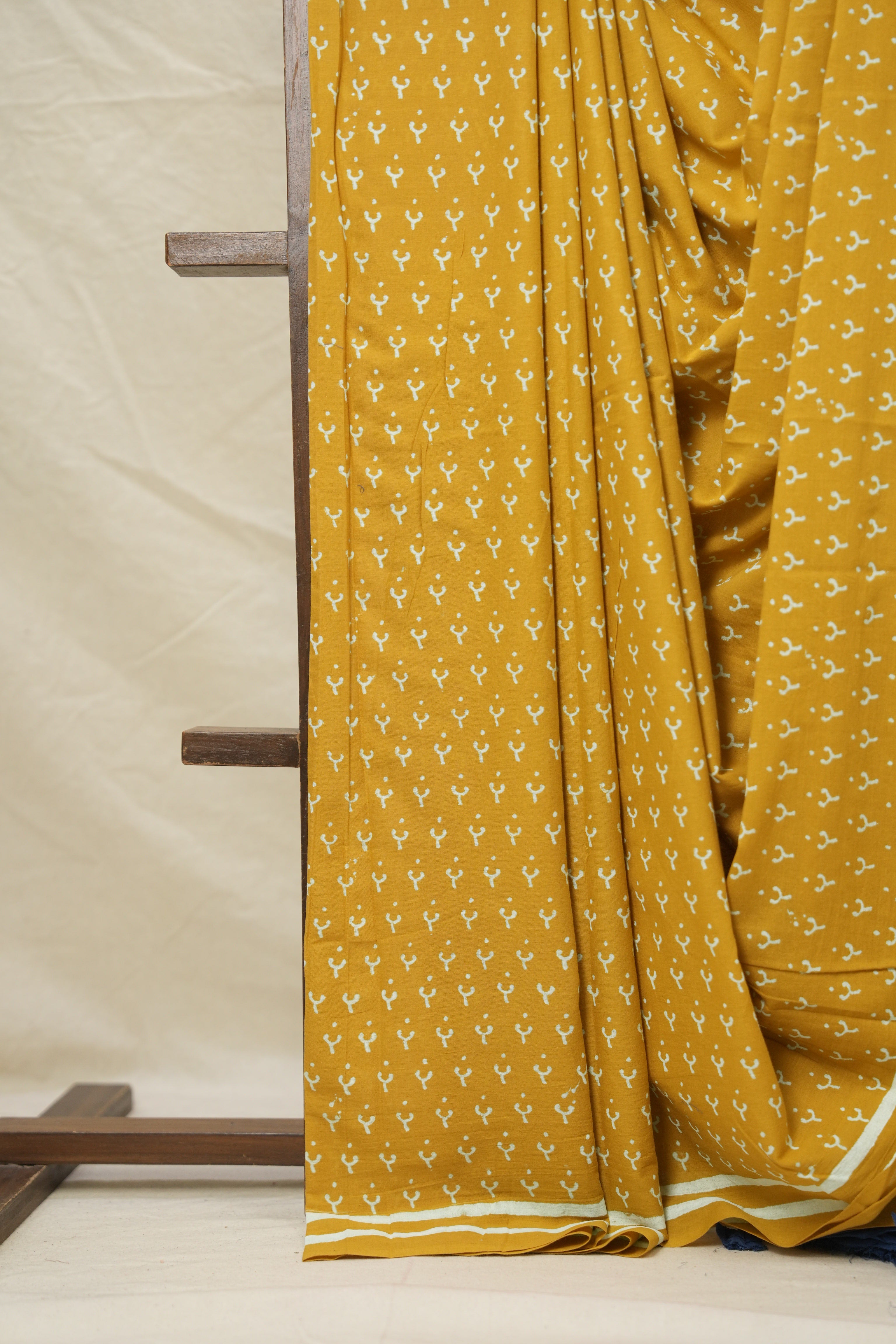 Turmeric Yellow Blue HBP Cotton Saree - SRTYCS2994
