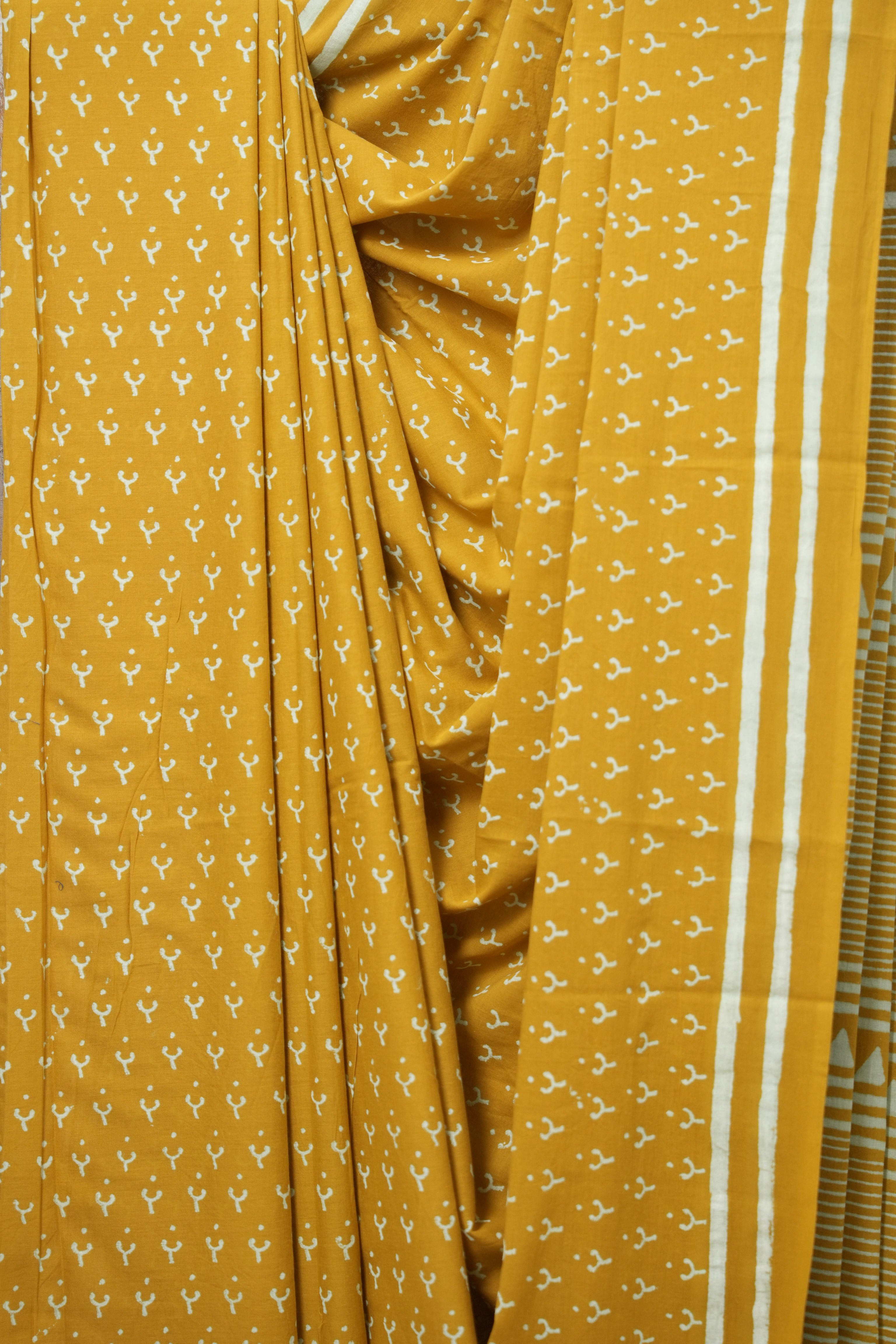 Turmeric Yellow Blue HBP Cotton Saree - SRTYCS2994
