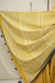 Turmeric Yellow Blue HBP Cotton Saree - SRTYCS2994