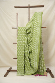 Mehndi Green  Blue HBP Cotton Saree - SRMGCS2993
