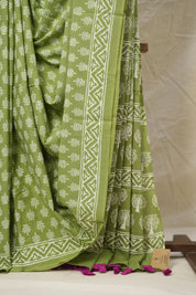 Mehndi Green  Blue HBP Cotton Saree - SRMGCS2993