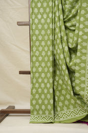 Mehndi Green  Blue HBP Cotton Saree - SRMGCS2993