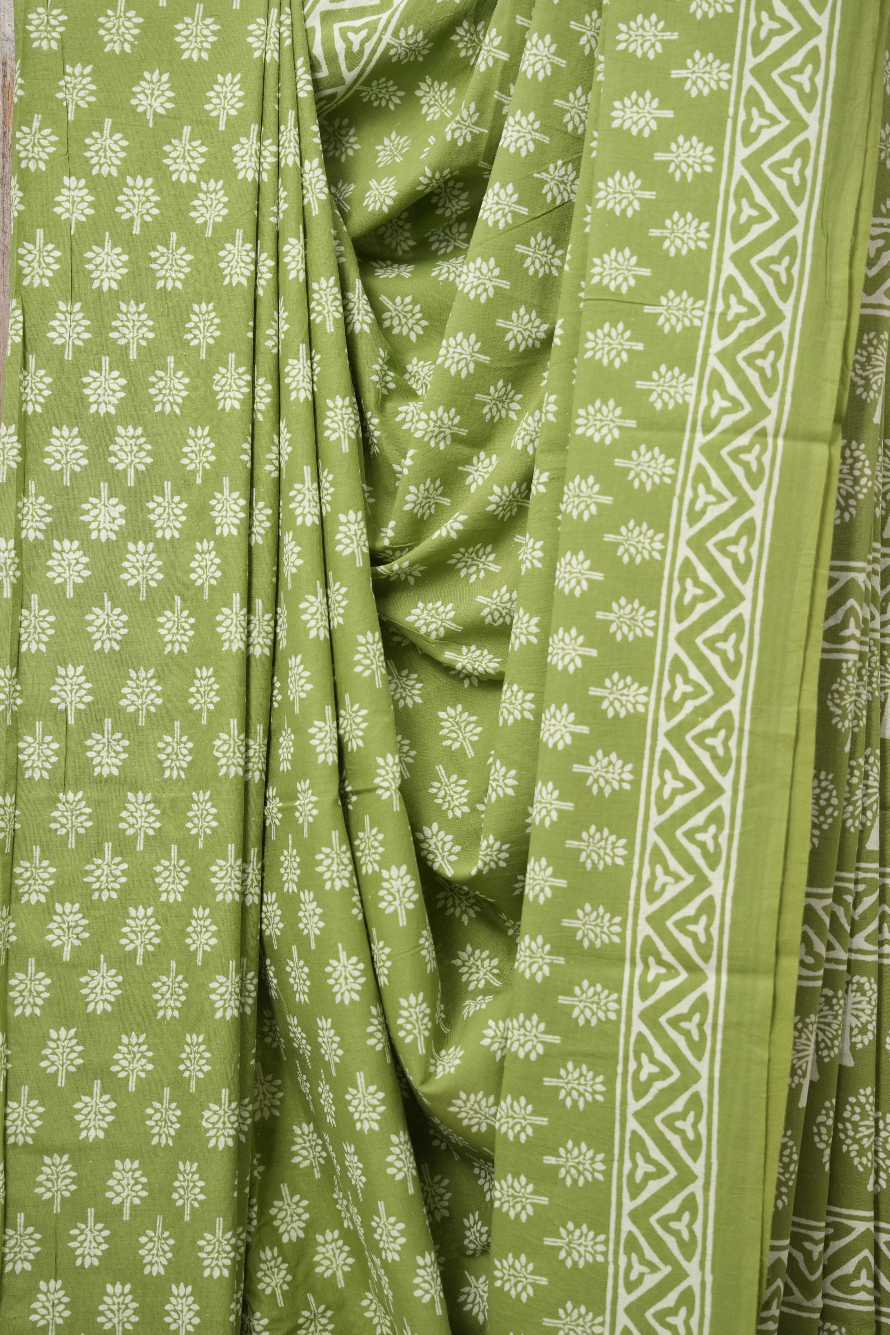 Mehndi Green  Blue HBP Cotton Saree - SRMGCS2993