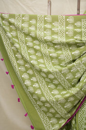 Mehndi Green  Blue HBP Cotton Saree - SRMGCS2993