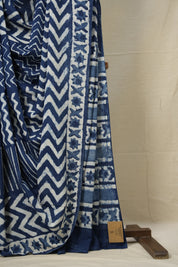 White Light Indigo HBP Cotton Saree - SRWLICS2737