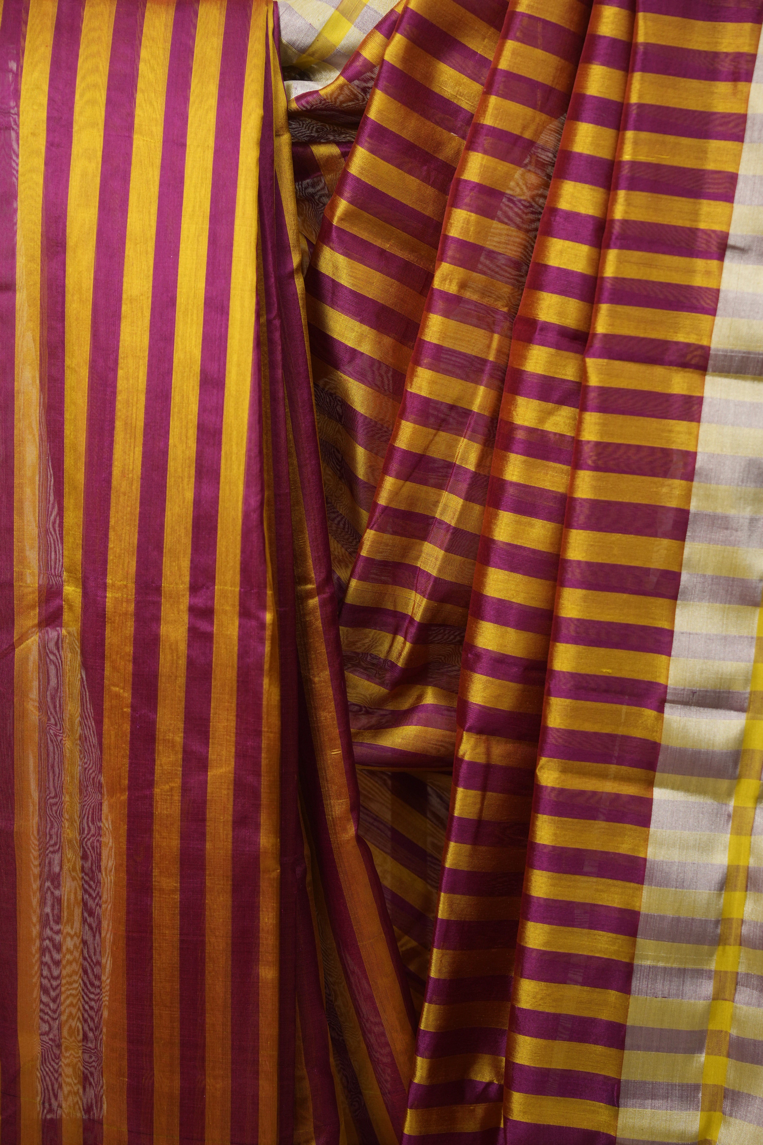 Red - Mustard Chanderi Silk Saree - SRRMCSS540