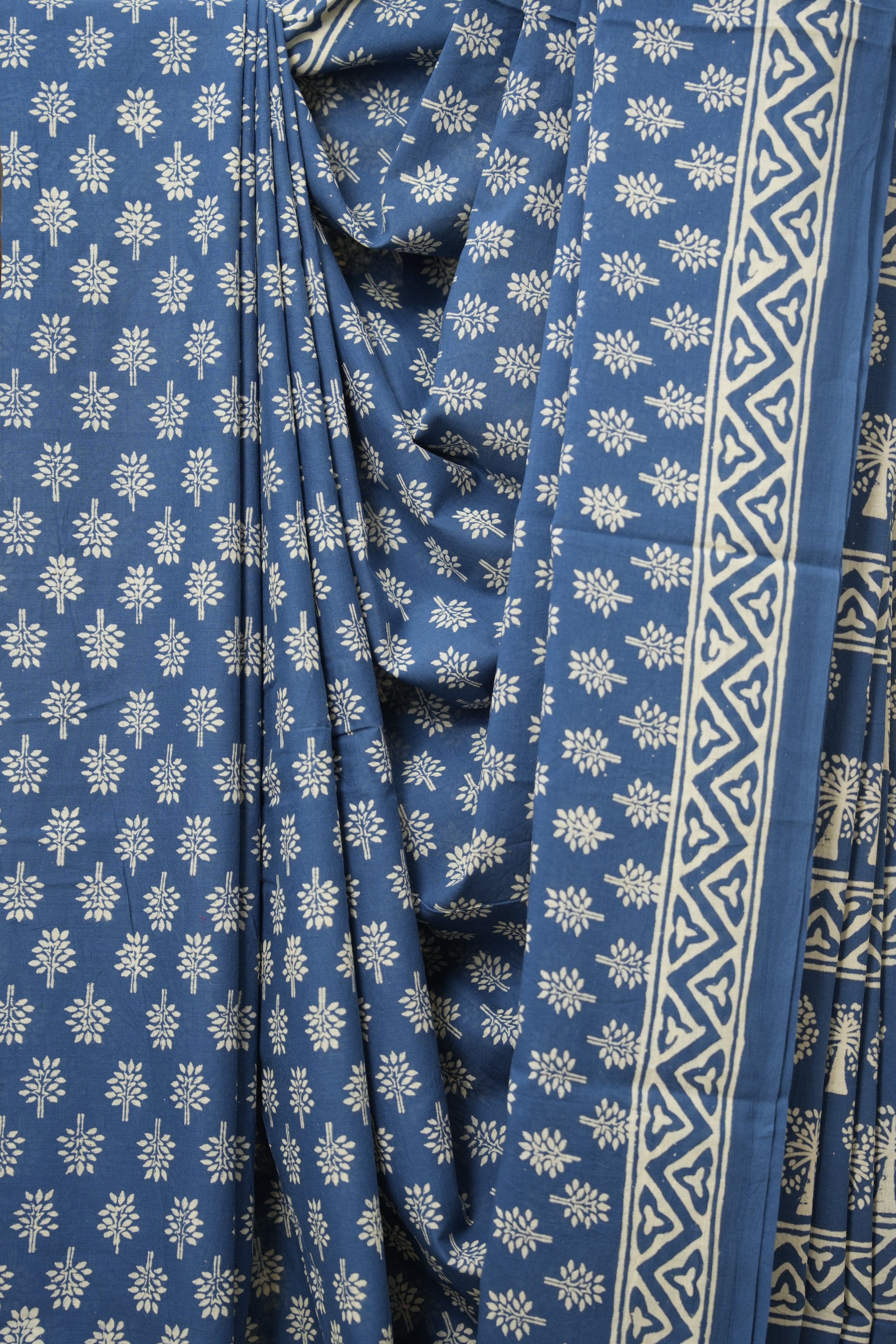 Indigo Blue HBP Cotton Saree - SRIBCS2991