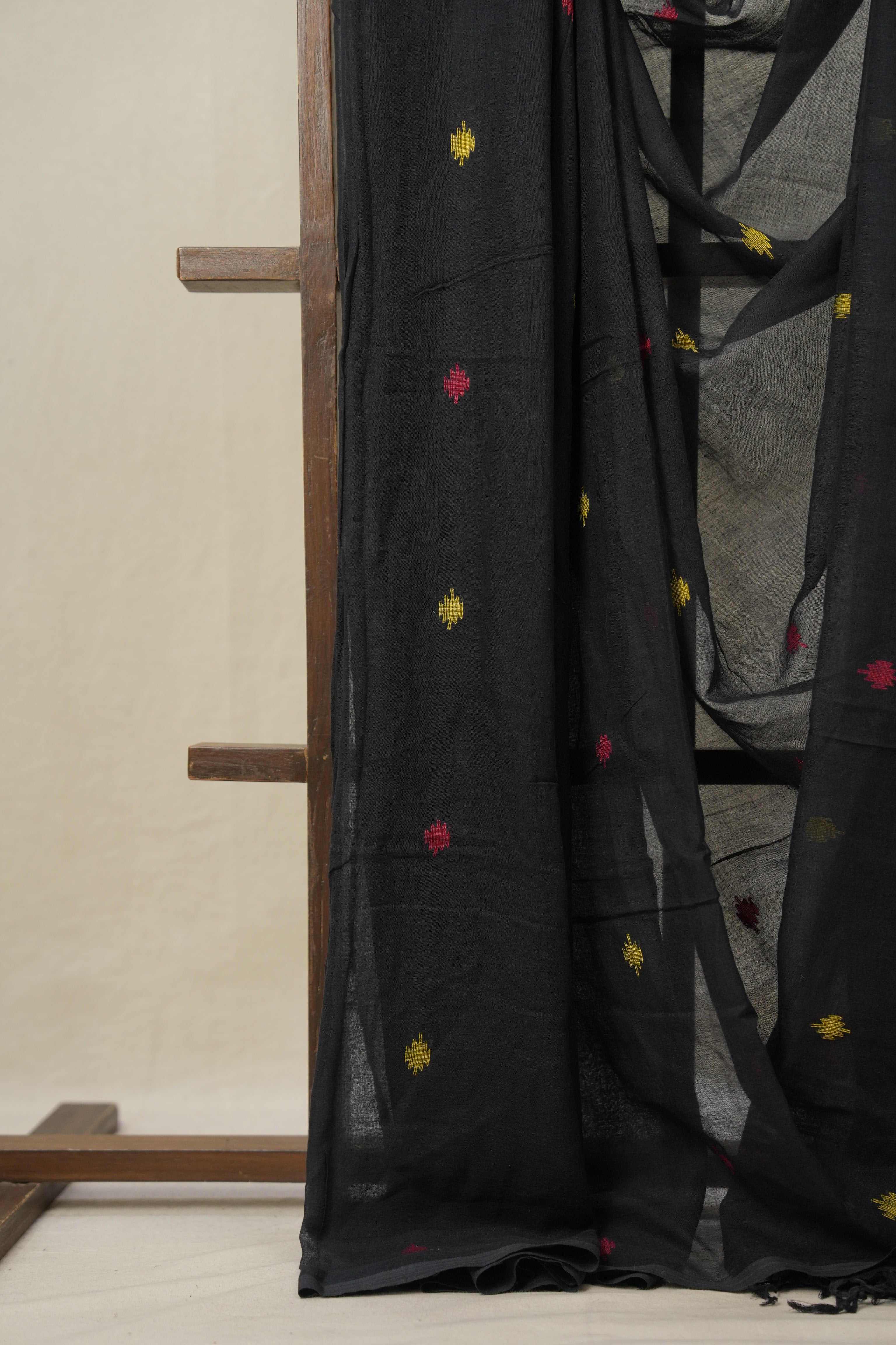 Black Bengal Mul Cotton Saree - SRBBMCS033