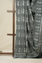 White Greenish HBP Cotton Saree - SRWGCS2735