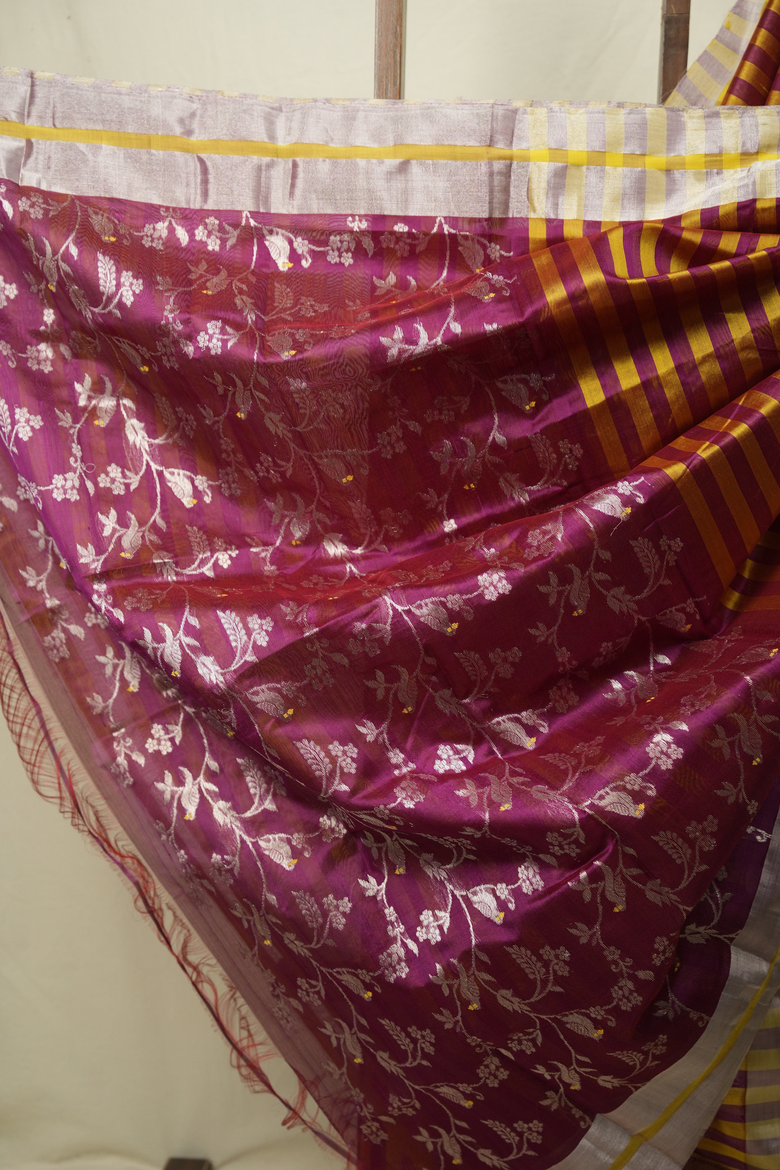 Red - Mustard Chanderi Silk Saree - SRRMCSS540