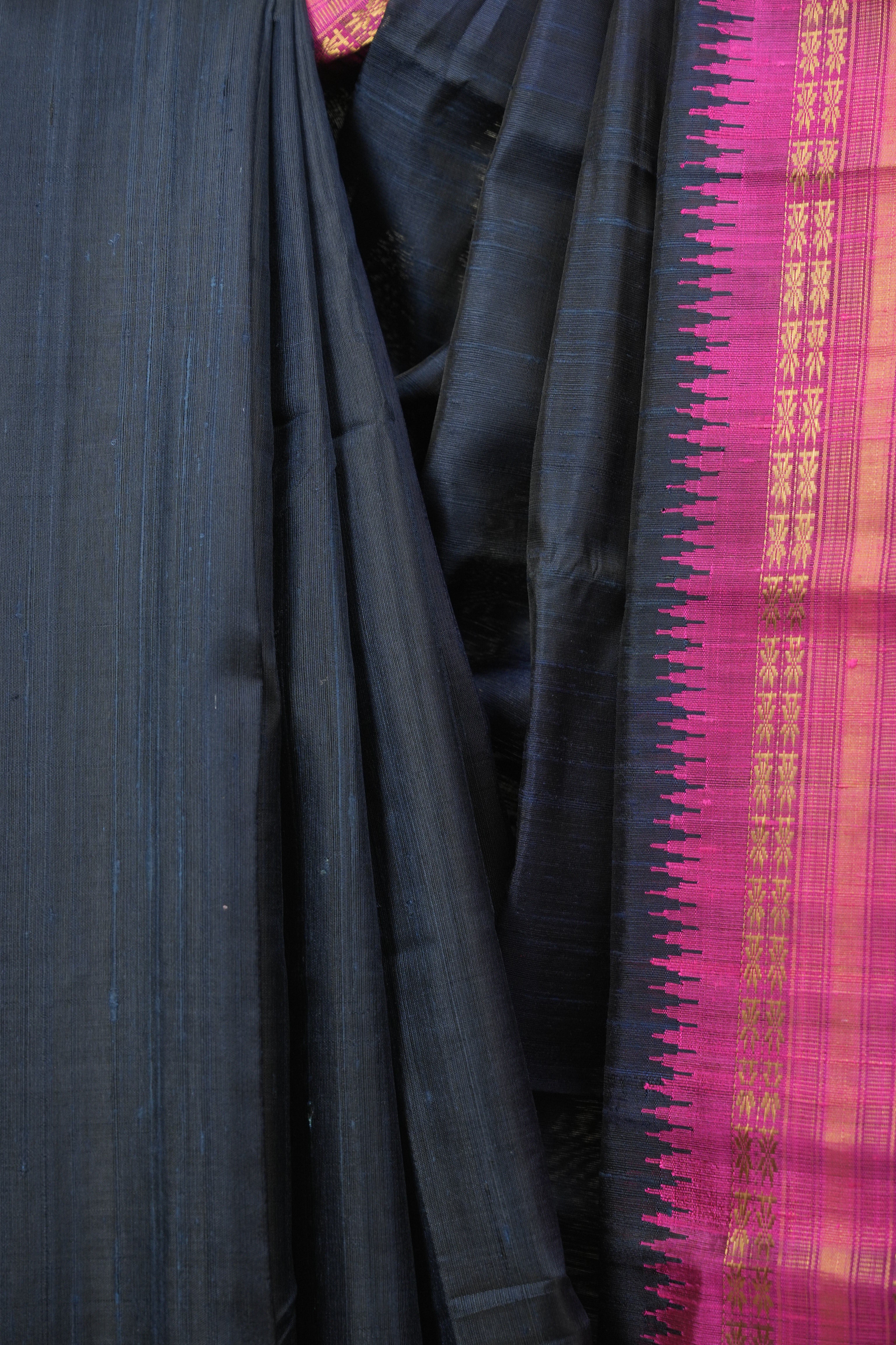 Midnight Blue Raw Silk Saree - SRMBRSS1140