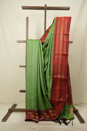 Parrot Green Raw Silk Saree - SRPGRSS1142