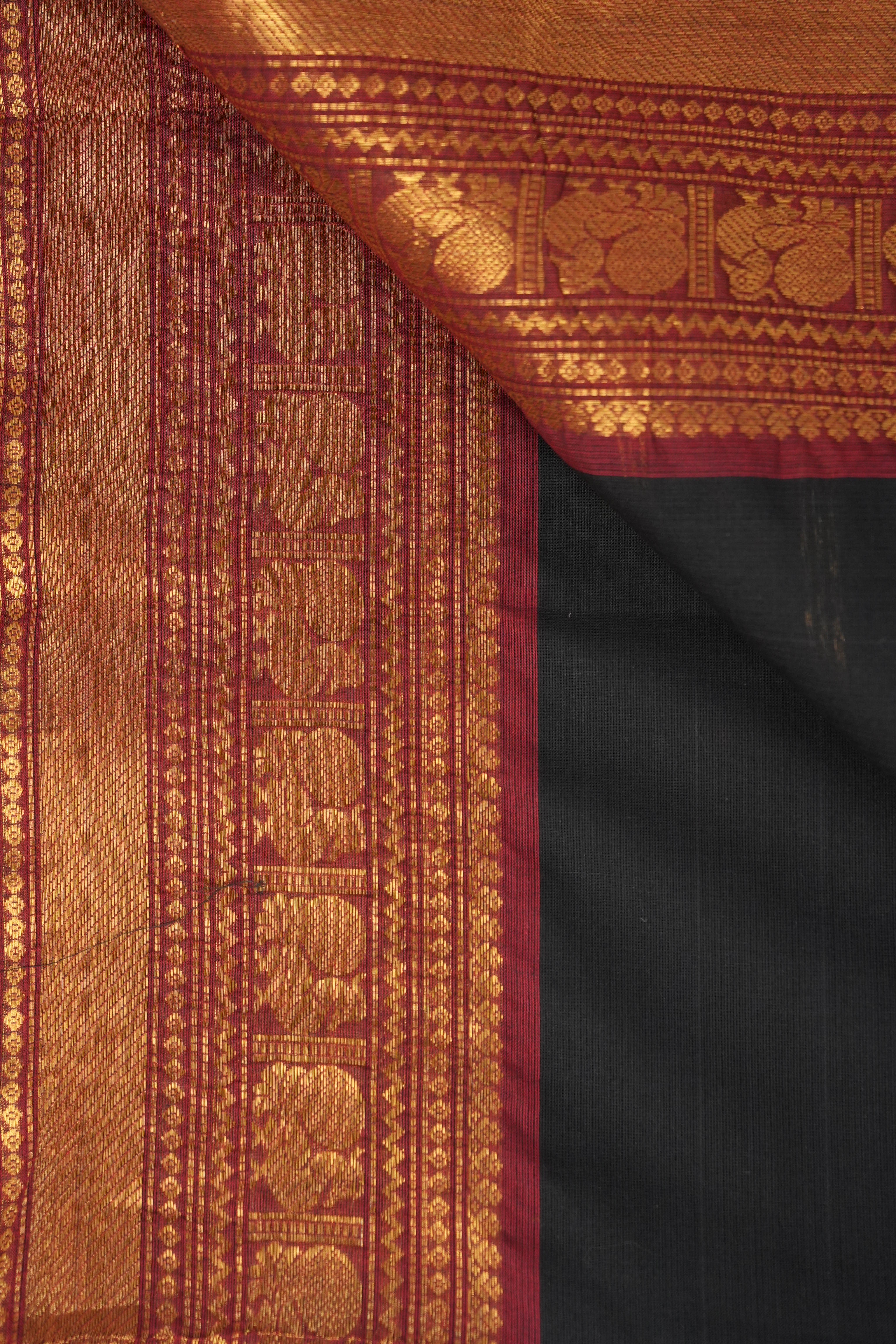 Black Kanchi Cotton Saree - SRBKCS997