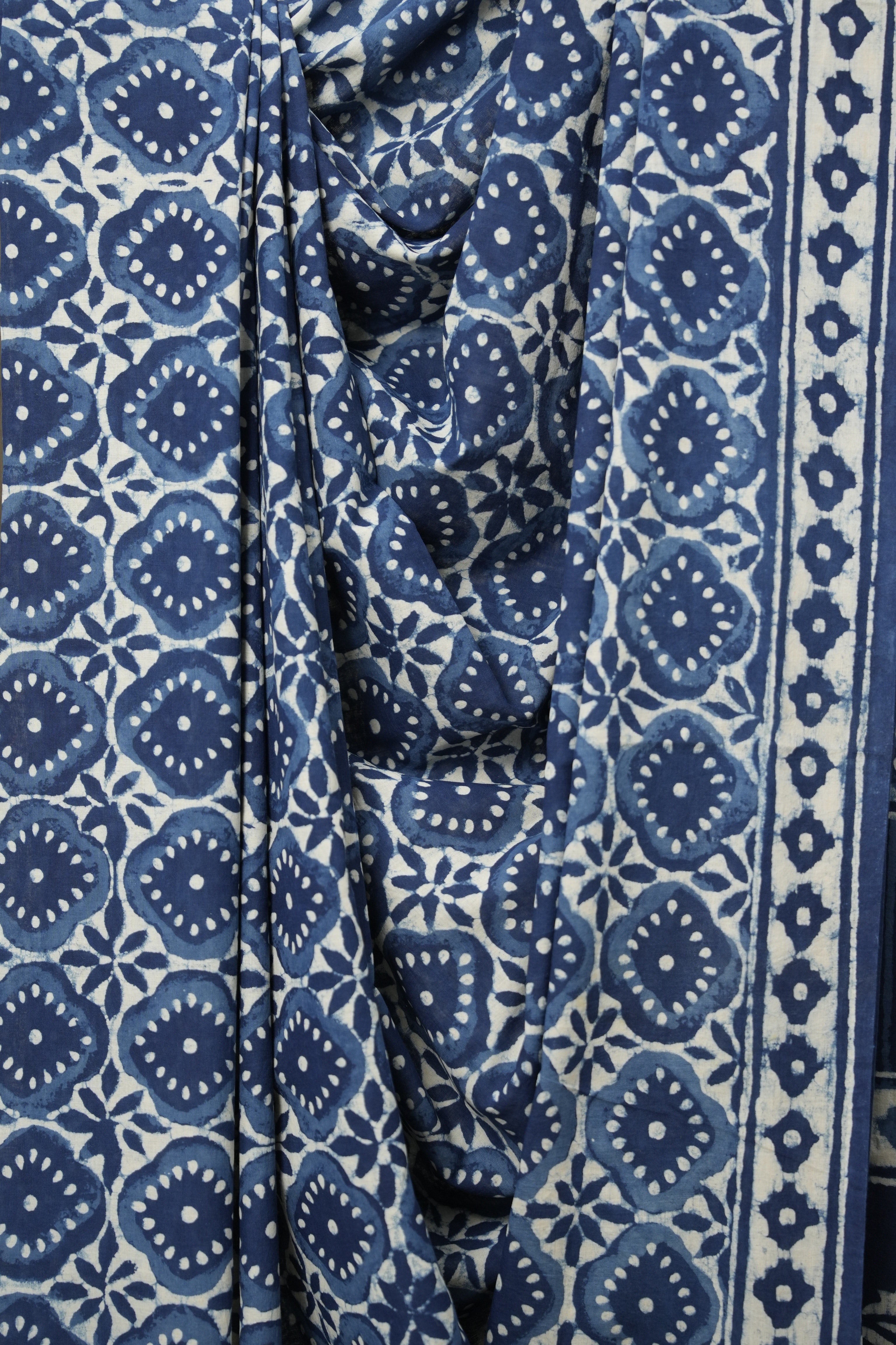 Deep Indigo HBP Cotton Saree - SRDICS2738