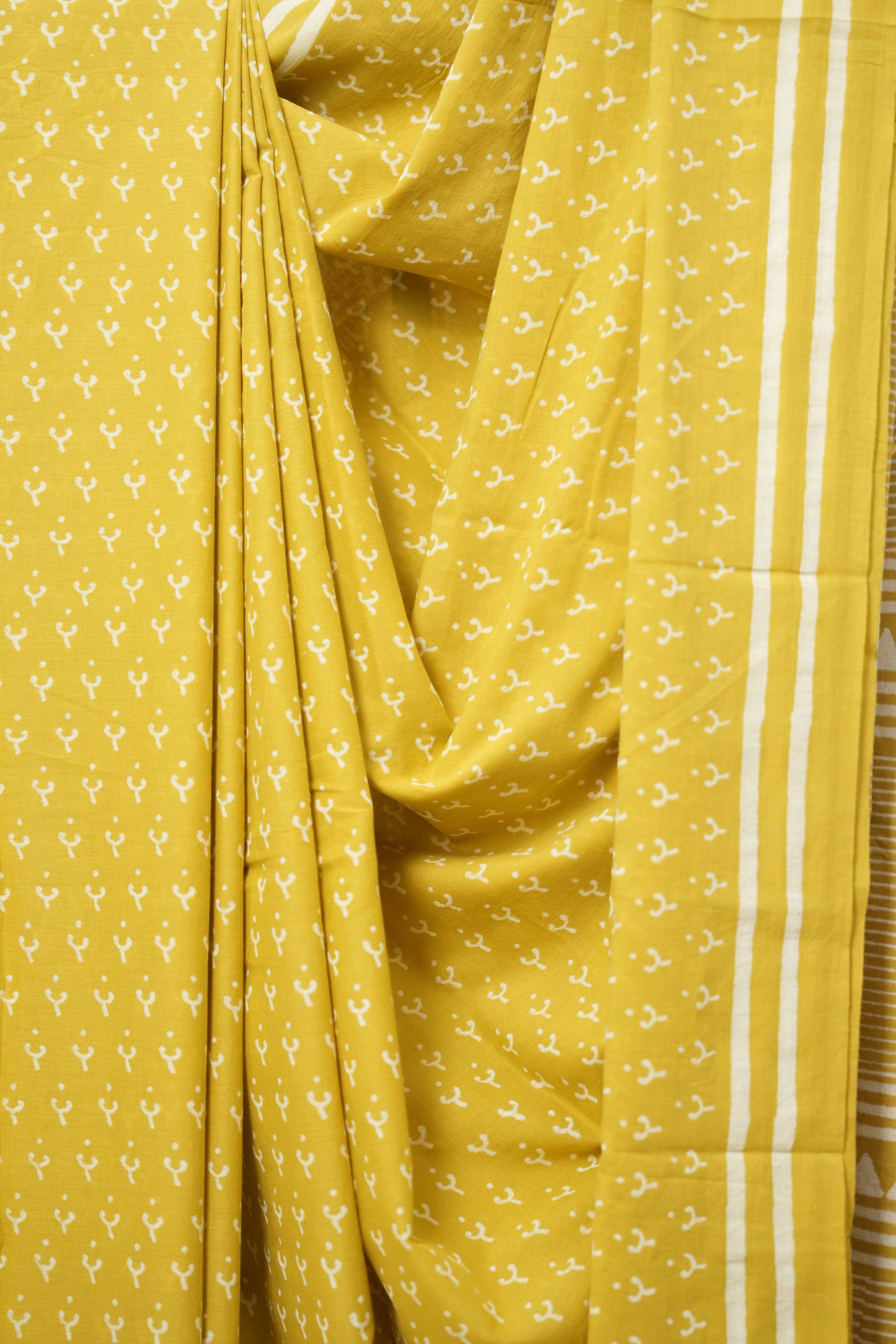 Mustard Yellow HBP Cotton Saree - SRMYCS3007