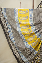 Yellow Black HBP Cotton Saree - SRYWCS2728