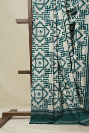 White  Pochampalli Cotton Ikat Saree - SRWPCIS698