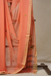 Coral Peach Bengal Mul Cotton Saree - SRCPBMCS020