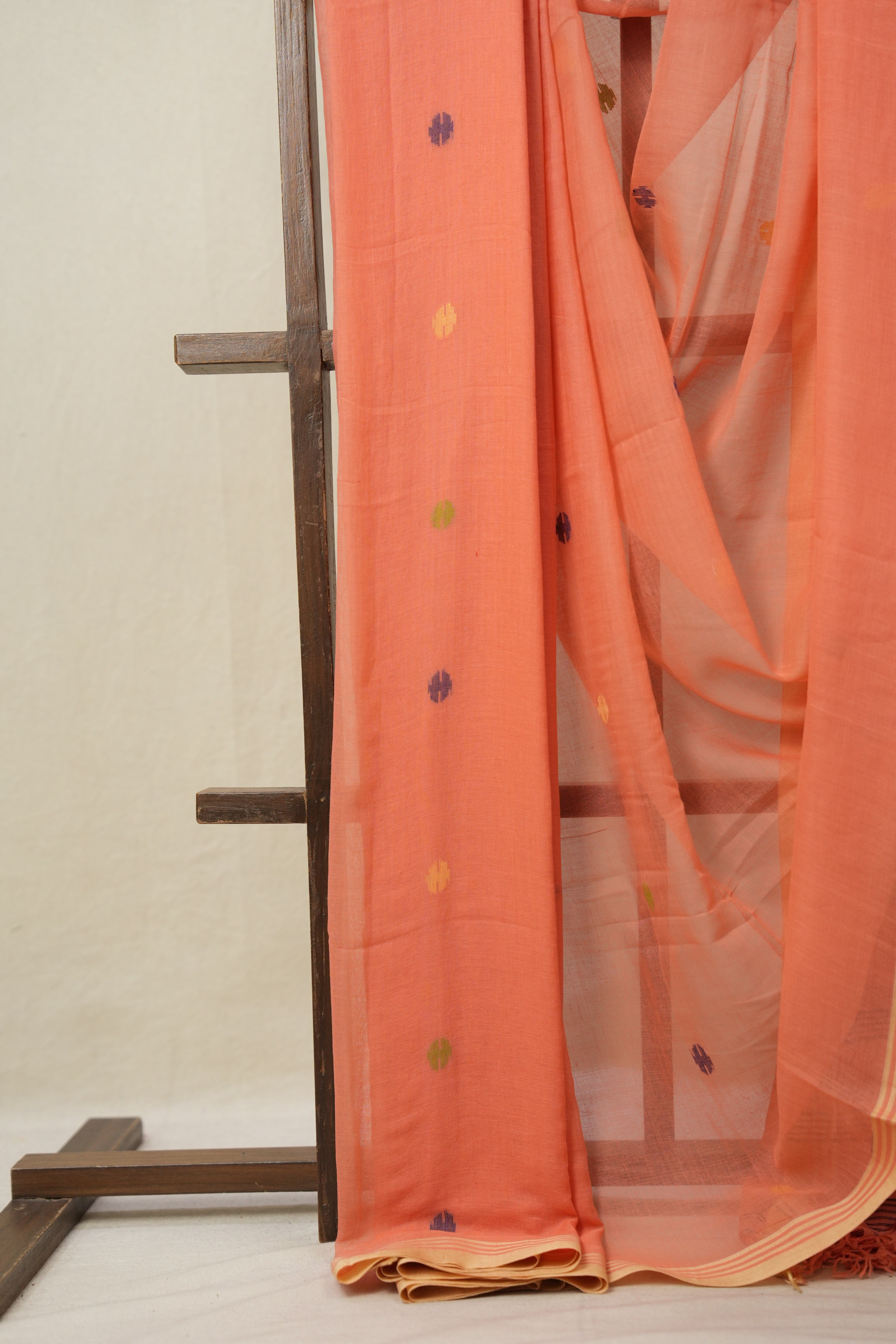 Coral Peach Bengal Mul Cotton Saree - SRCPBMCS020