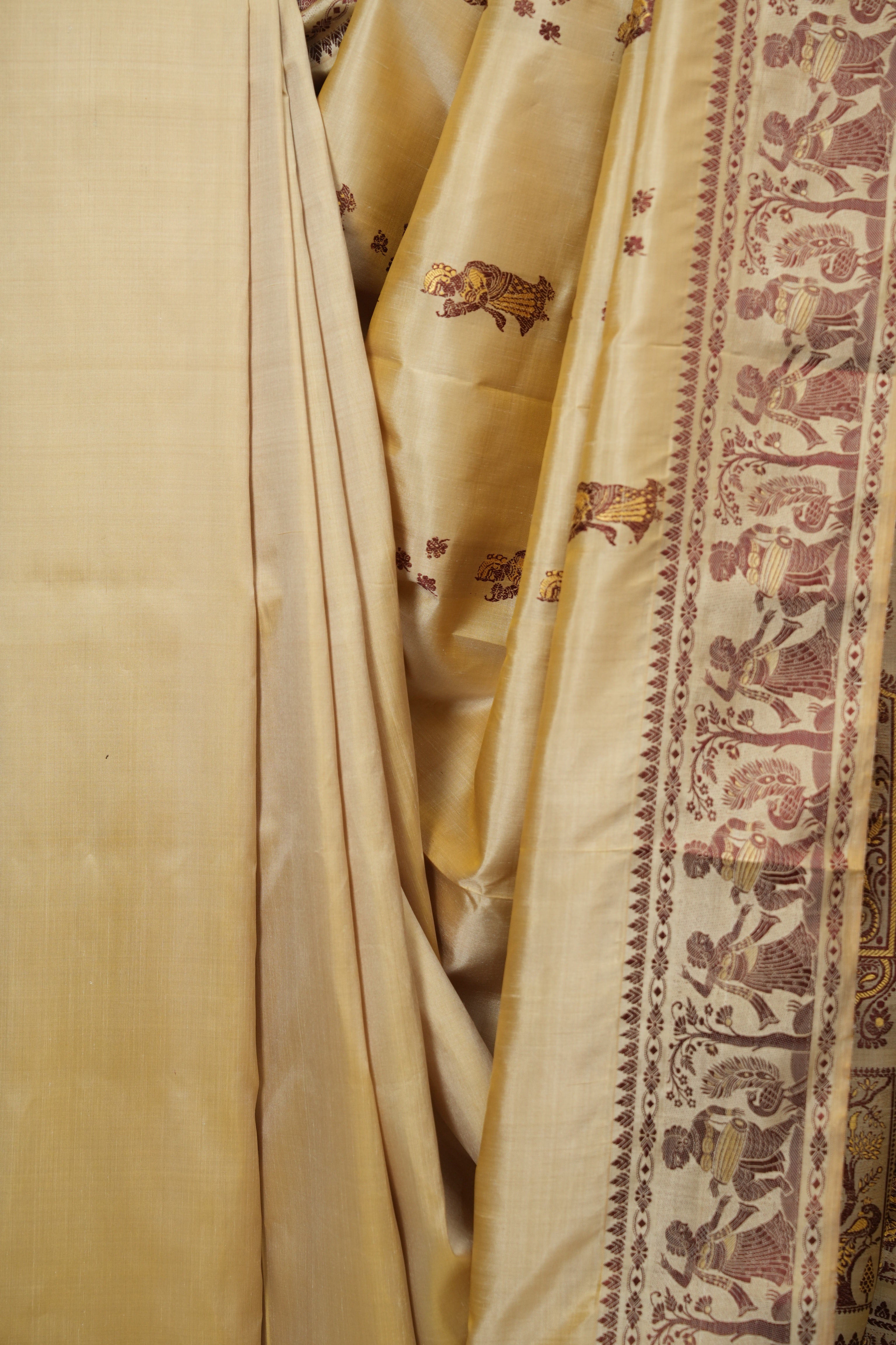 Cream Baluchari Silk Saree - SRCBSS02