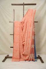 Light Peach Blue HBP Cotton Saree - SRLPCS2995