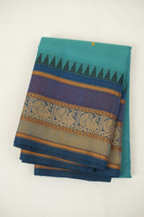 Turquoise Kanchi Cotton Saree - SRTKCS1395