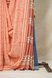 Light Peach Blue HBP Cotton Saree - SRLPCS2995