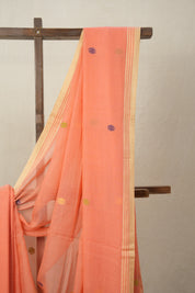 Coral Peach Bengal Mul Cotton Saree - SRCPBMCS020