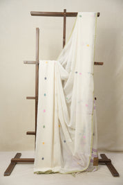 Off White Bengal Mul Cotton Saree - SROWBMCS025