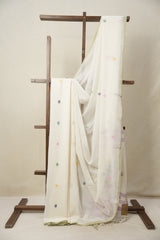 Off White Bengal Mul Cotton Saree - SROWBMCS025