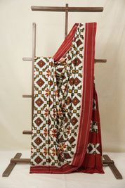 Cream Pochampalli Cotton Ikat Saree - SRCPCIS699