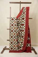 Cream Pochampalli Cotton Ikat Saree - SRCPCIS699