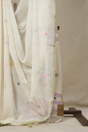 Off White Bengal Mul Cotton Saree - SROWBMCS025