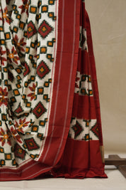 Cream Pochampalli Cotton Ikat Saree - SRCPCIS699