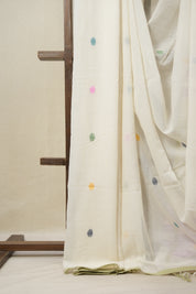 Off White Bengal Mul Cotton Saree - SROWBMCS025