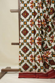Cream Pochampalli Cotton Ikat Saree - SRCPCIS699