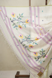 Off White Bengal Mul Cotton Saree - SROWBMCS025