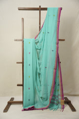 Aqua Green Bengal Mul Cotton Saree - SRAGBMCS024