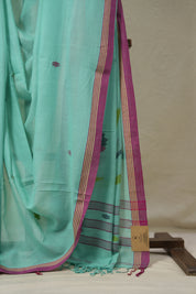 Aqua Green Bengal Mul Cotton Saree - SRAGBMCS024