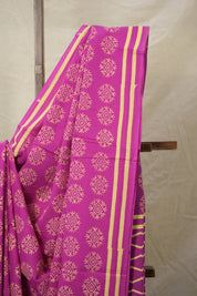 Cream Pink HBP Cotton Saree - SRCPCS3004