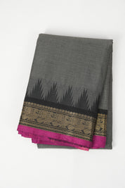 Dark Grey Kanchi Cotton Saree - SRDGKCS1023