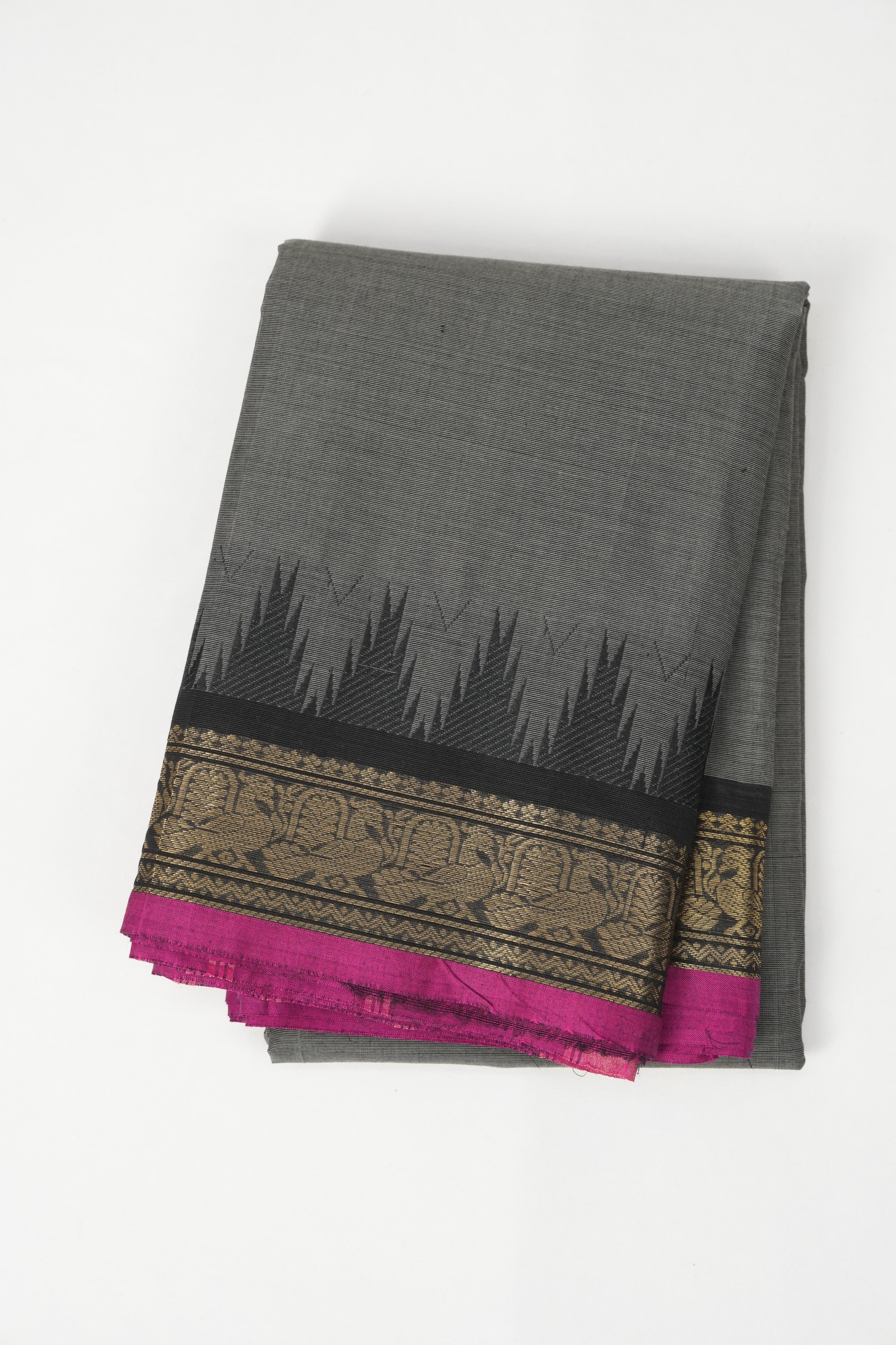 Dark Grey Kanchi Cotton Saree - SRDGKCS1023