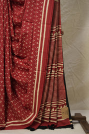 Red Cream HBP Cotton Saree - SRRCCS3005