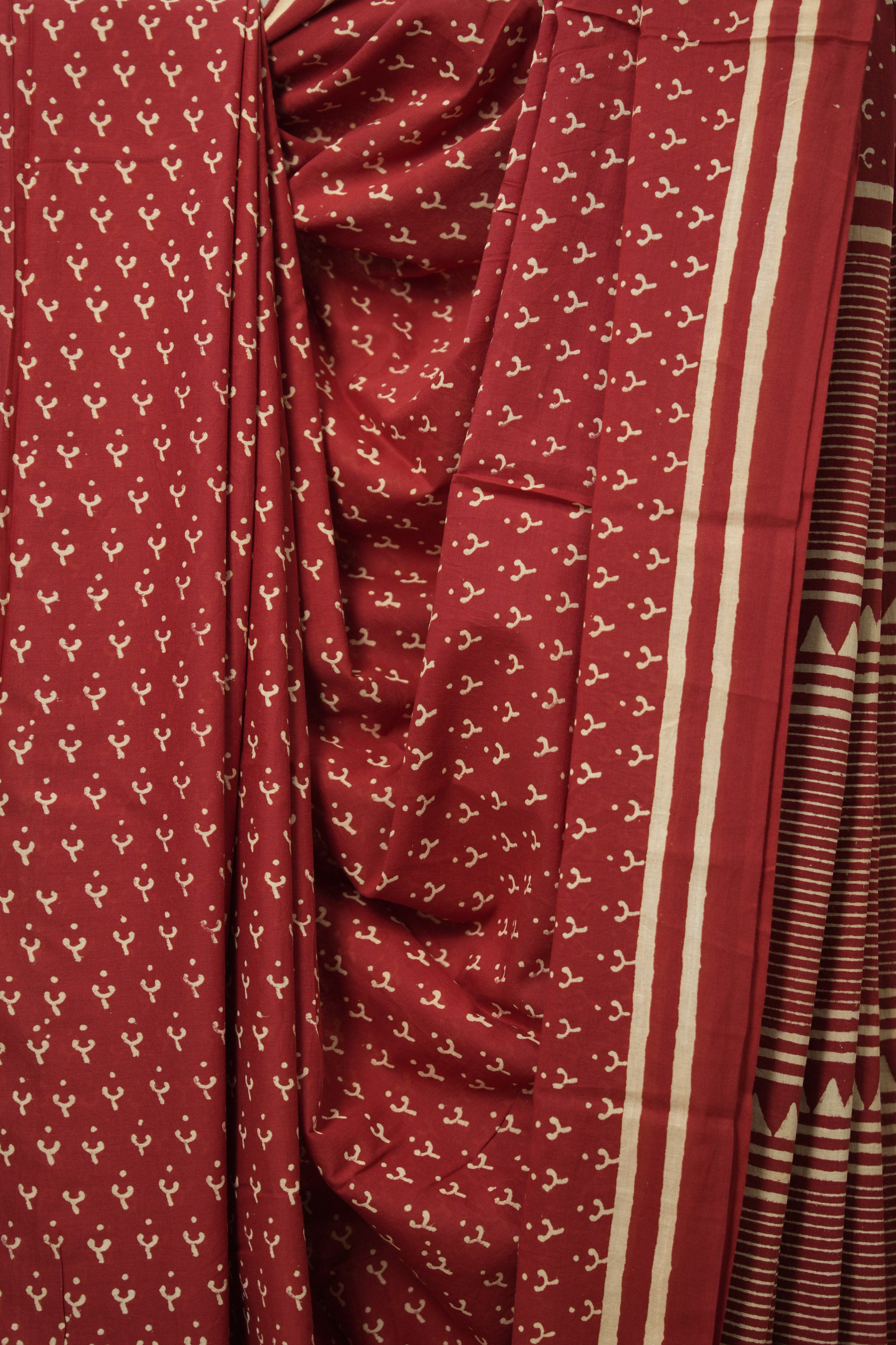 Red Cream HBP Cotton Saree - SRRCCS3005