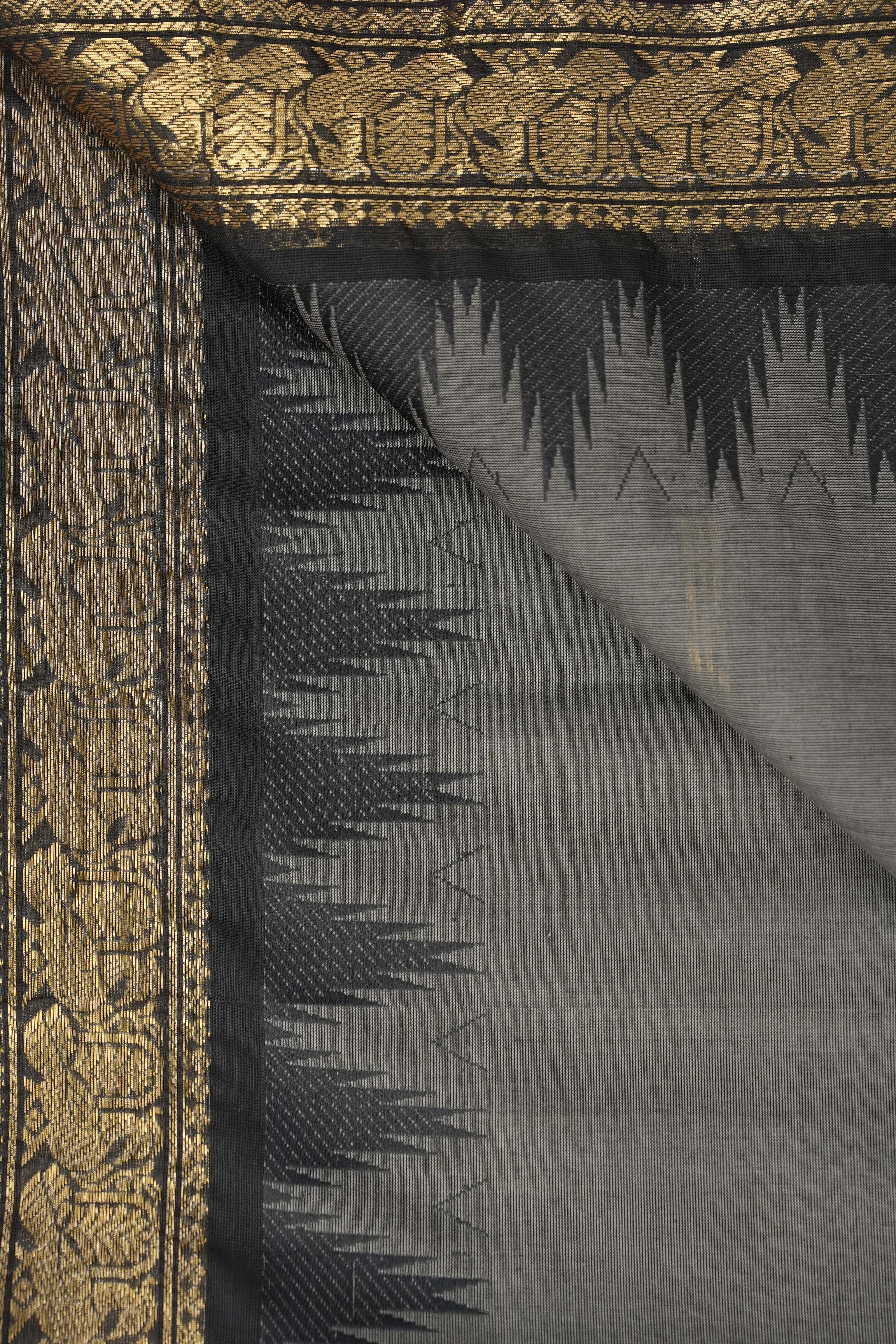 Dark Grey Kanchi Cotton Saree - SRDGKCS1023